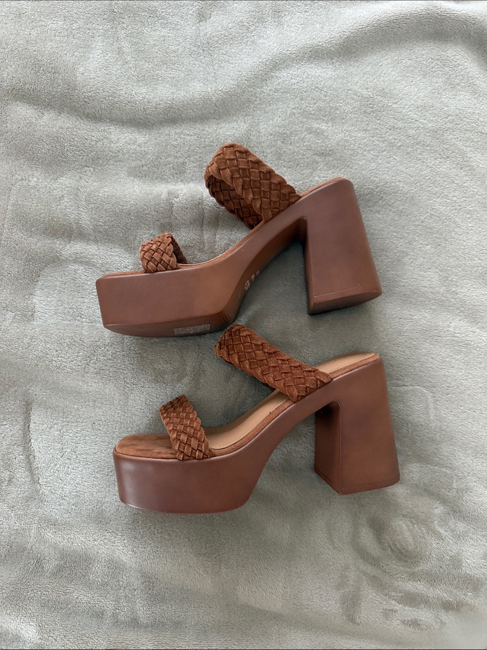 Woven Strap Brown Platform Heeled Sandals